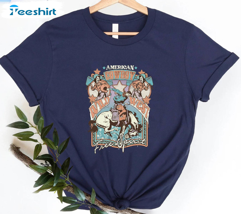 American Cowboy Shirt, Western Patriotic Rodeo Unisex T-shirt Tee Tops