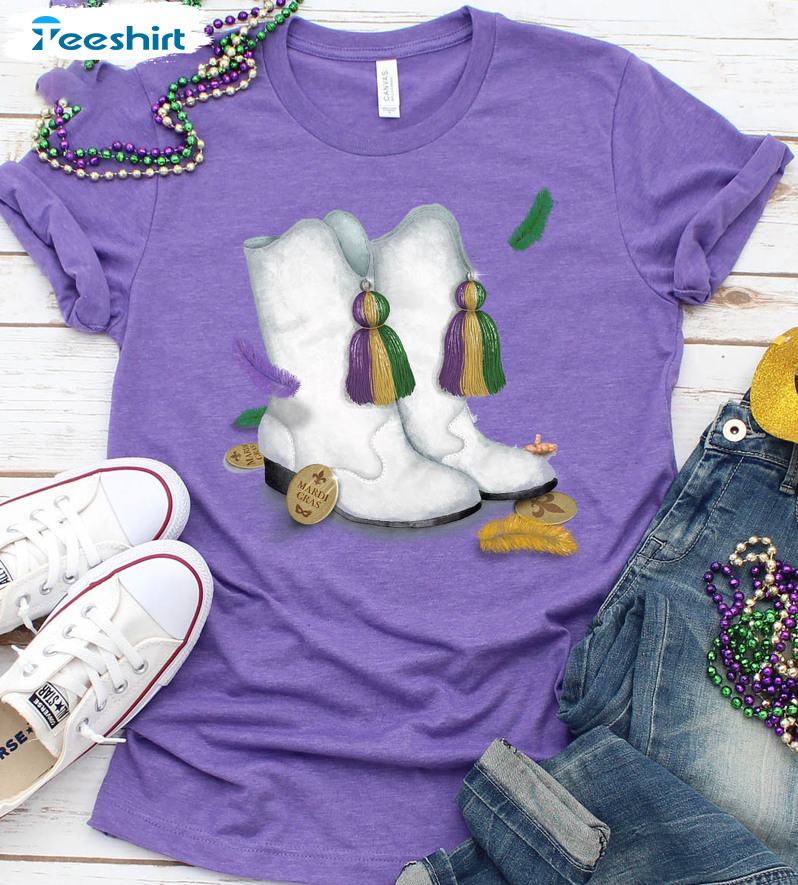 Mardi Gras Boots Shirt, Mardi Gras Marching Boots Long Sleeve Unisex T-shirt