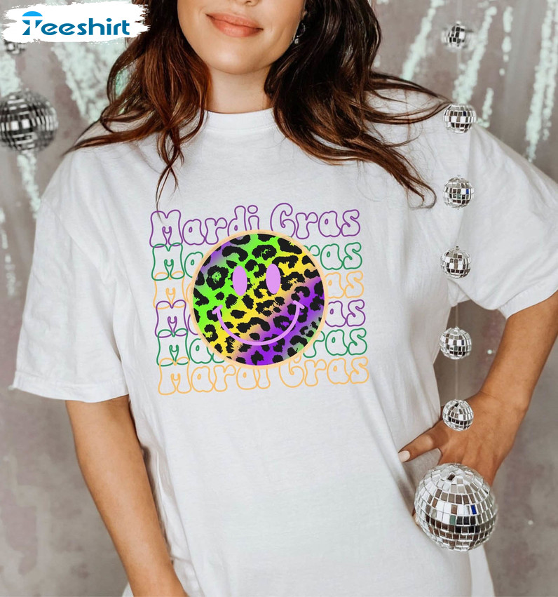 Mardi Gras Shirt , Smiley Faces Mardi Gras Short Sleeve Long Sleeve