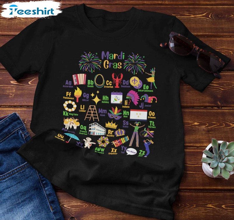 Mardi Gras Alphabet Shirt, Teacher Mardi Gras Unisex T-shirt Unisex Hoodie