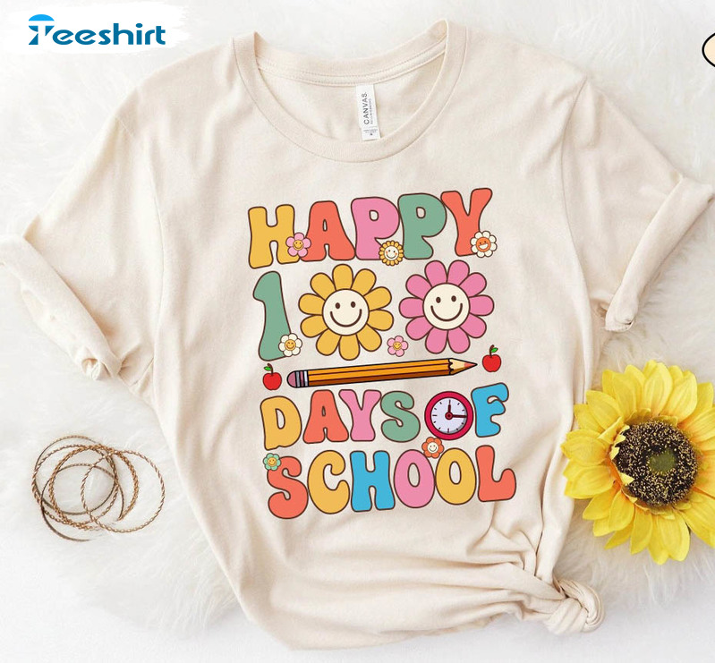 Happy 100 Days Of School Vintage Shirt, Teacher Leopard Tee Tops Unisex Hoodie