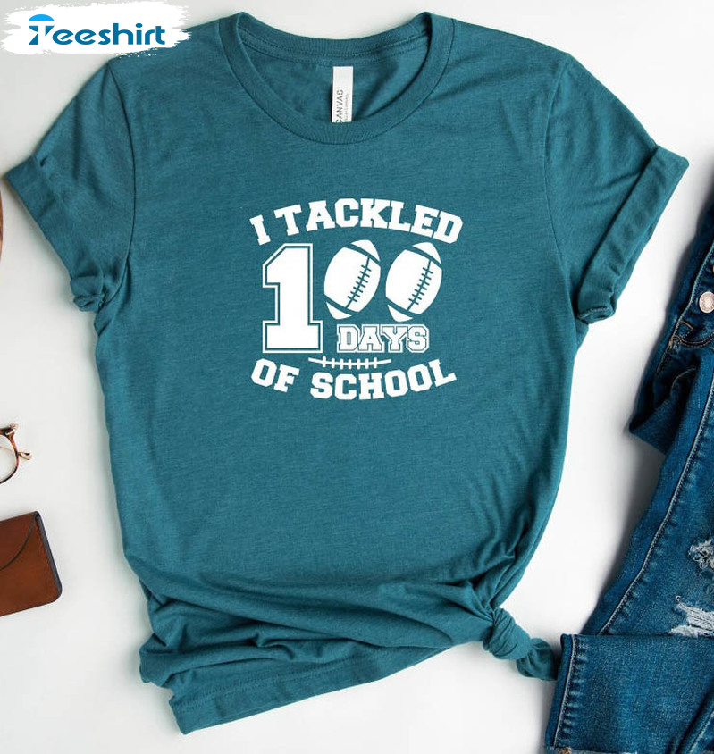 I Tackled 100 Days Of School Vintage Shirt, Football Teacher Unisex Hoodie Tee Tops 