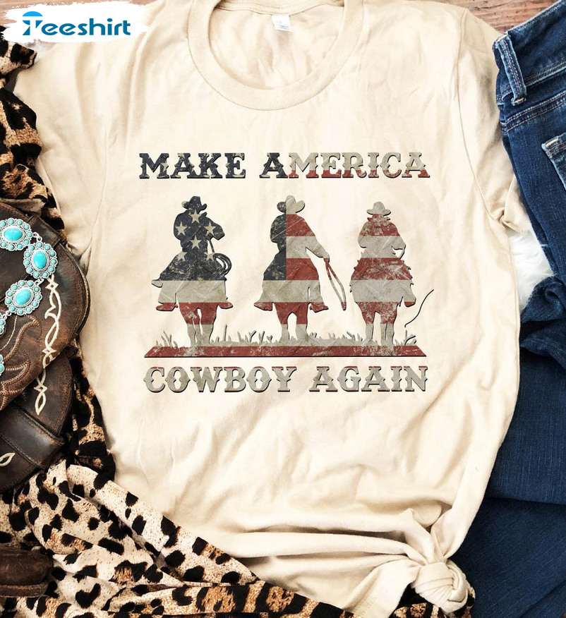 Make America Cowboy Again Vintage Shirt, 4th Of July Short Sleeve Tee Tops