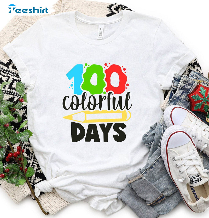 100 Colorful Days Shirt, Back To School Long Sleeve Unisex T-shirt