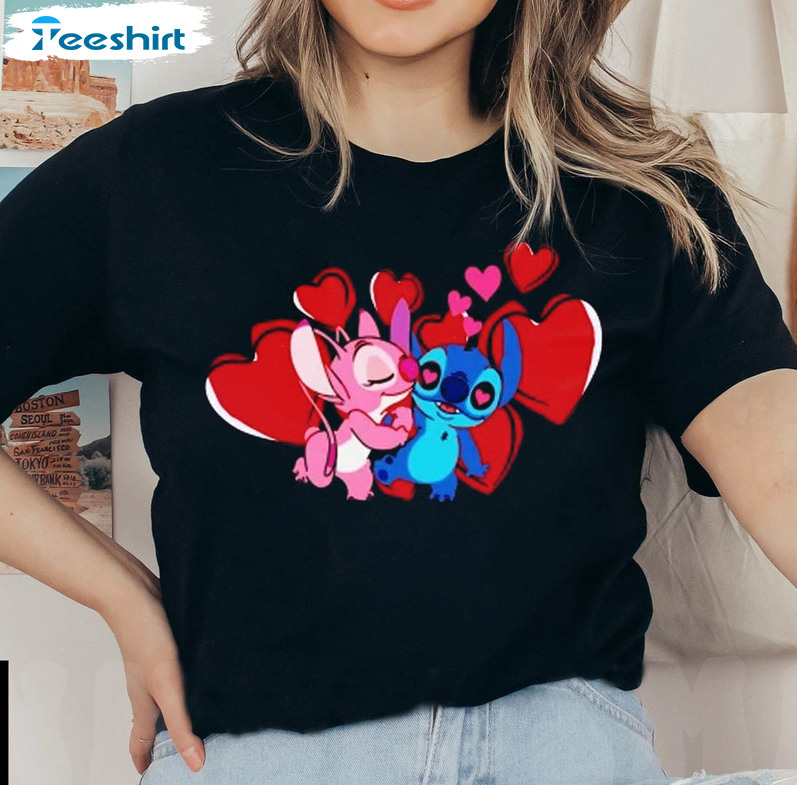 Lilo And Stitch Valentine Shirt, Couple Crewneck Long Sleeve