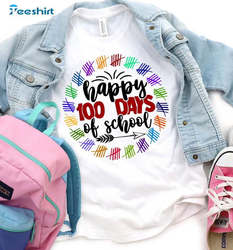 Happy 100 Days Of School Shirt, Colorful Unisex Hoodie Long Sleeve