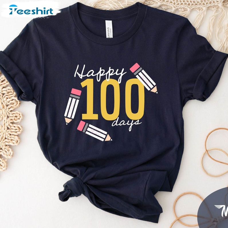 Happy 100 Days Of School Funny Shirt, 100 Days Brighter Long Sleeve Crewneck