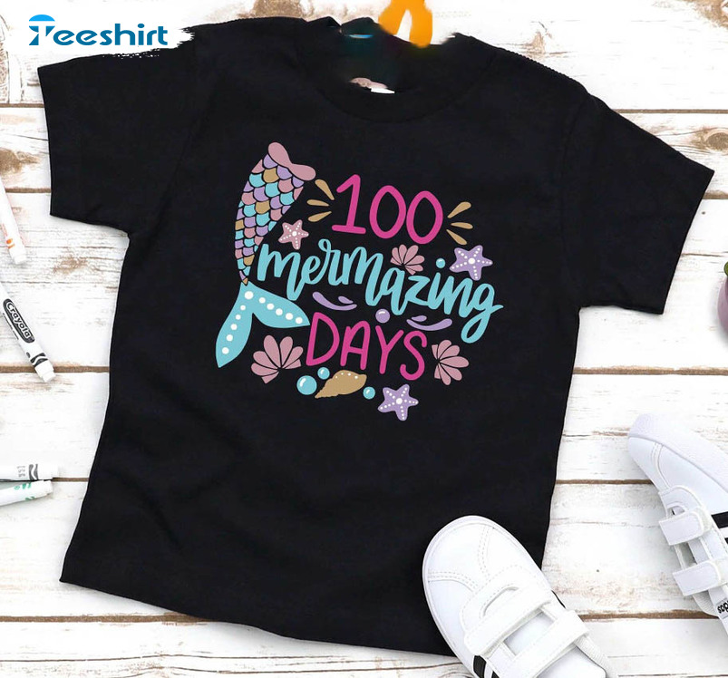 100 Mermazing Days School Shirt , Back To School Mermaid Tee Tops Short Sleeve