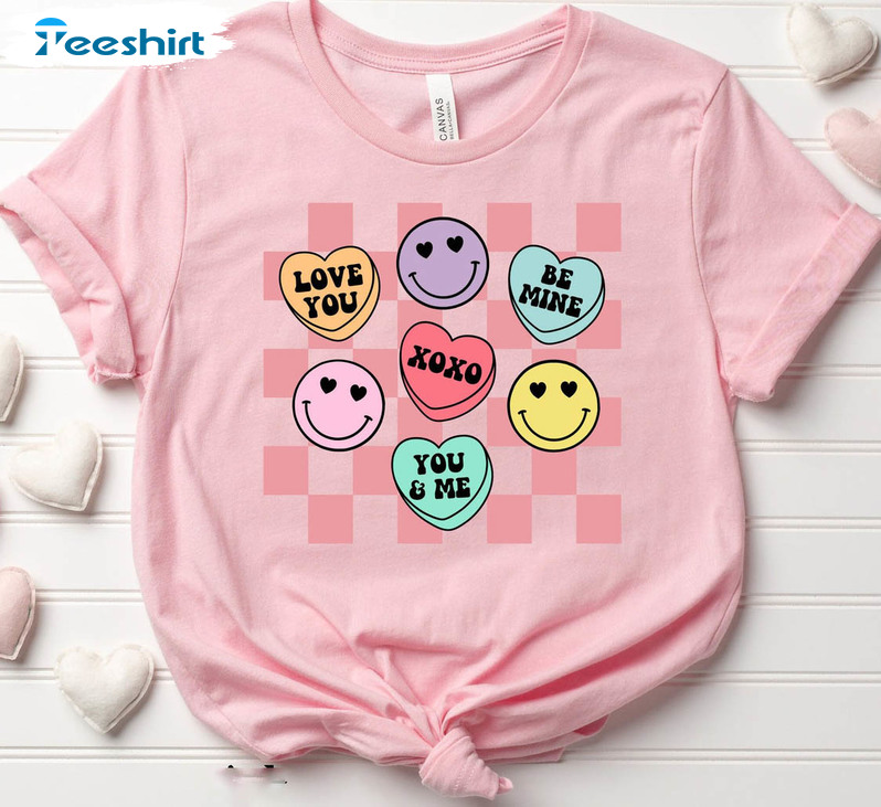 Candy Hearts Valentines Shirt, Cute Heart Long Sleeve Unisex Hoodie