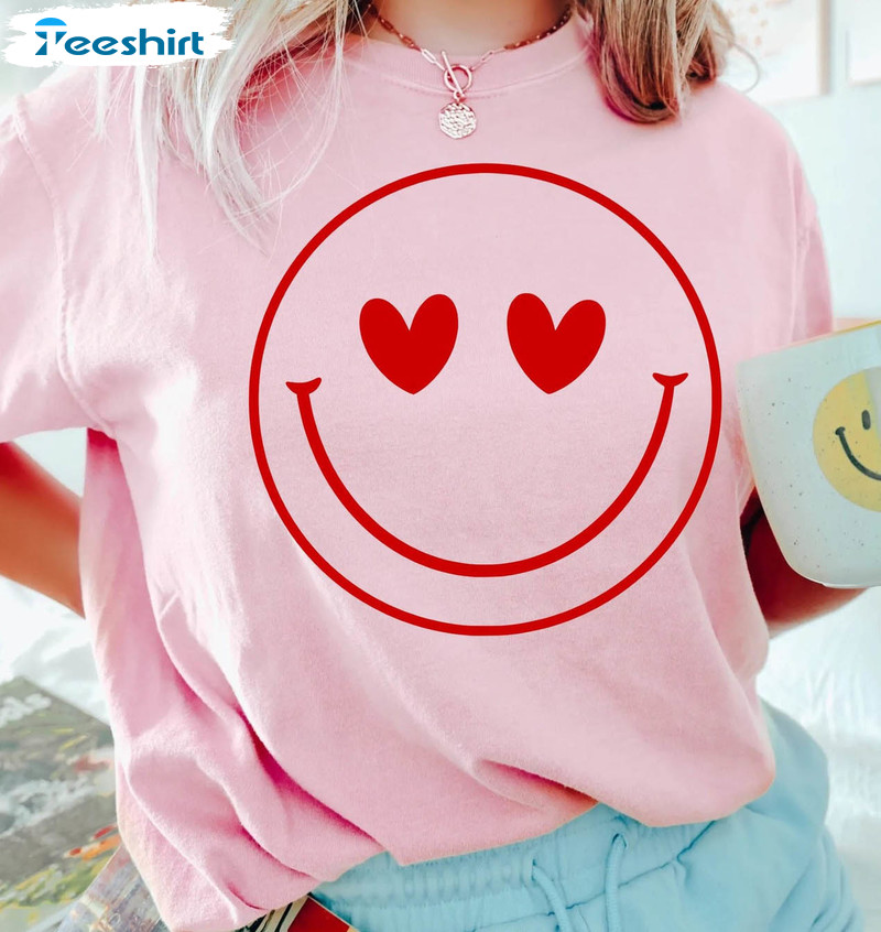 Smiley Face Cute Shirt, Valentines Day Long Sleeve Unisex T-shirt