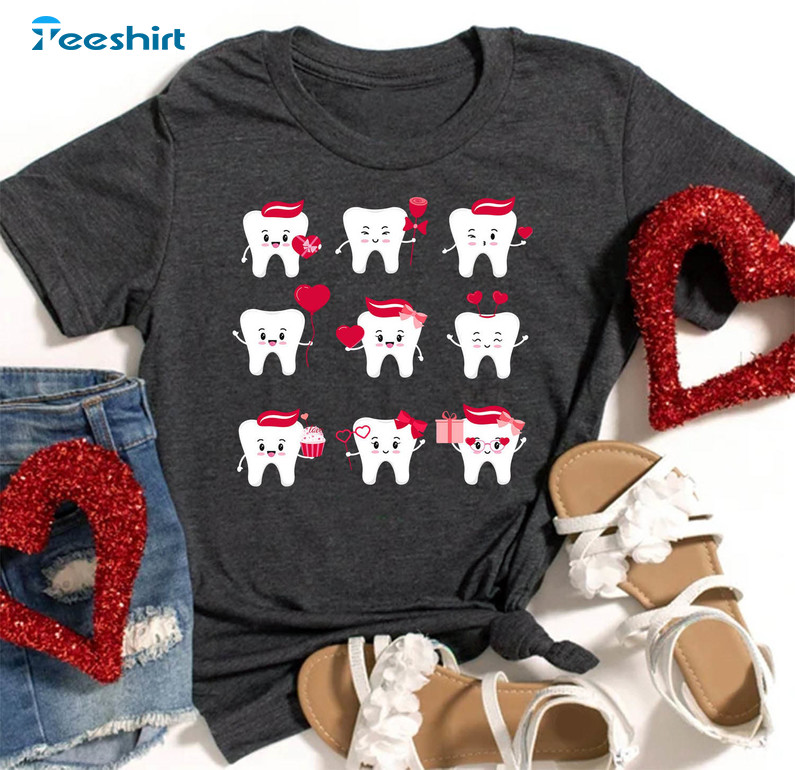 Cute Tooth Valentine Shirt , Dental Valentine Long Sleeve Unisex T-shirt