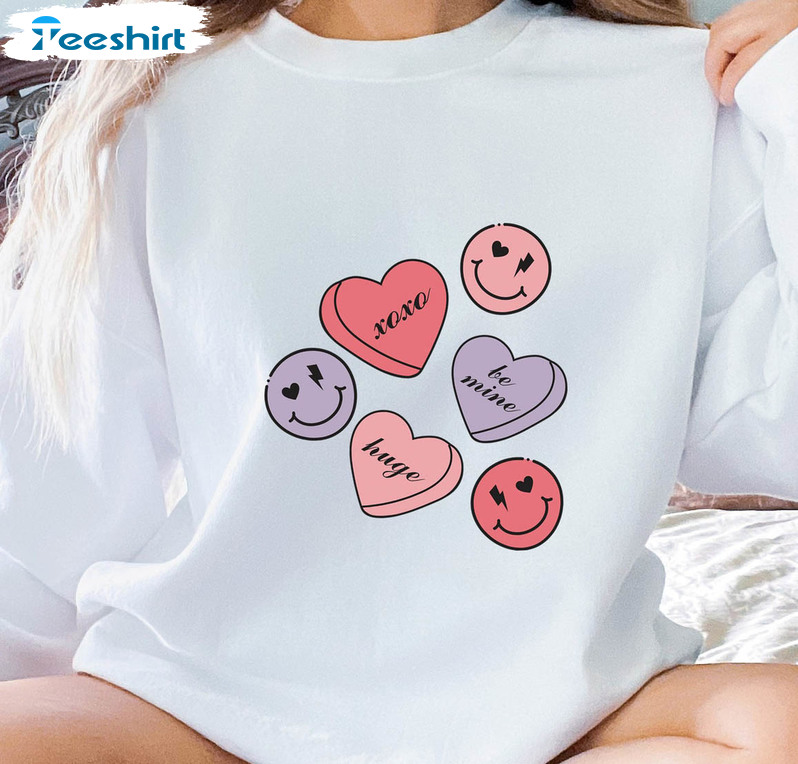 Valentines Smiley Face Shirt, Funny Valentine Unisex Hoodie Long Sleeve