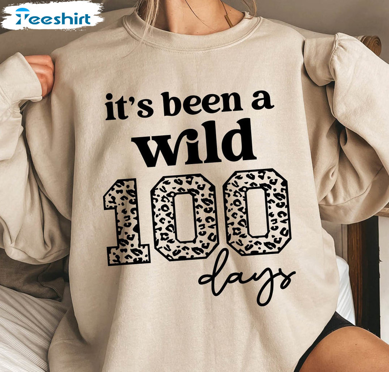 It's Been A Wild 100 Days Vintage Shirt, Leopard 100 Days Of School Short Sleeve Crewneck