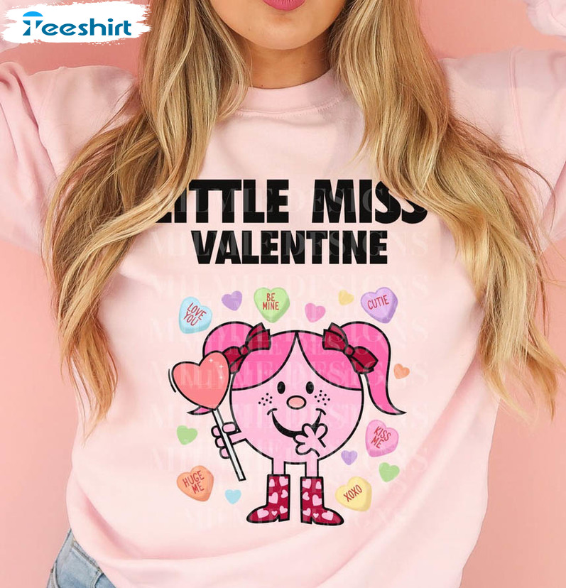 Little Miss Valentine Funny Shirt, Valentines Day Crewneck Long Sleeve