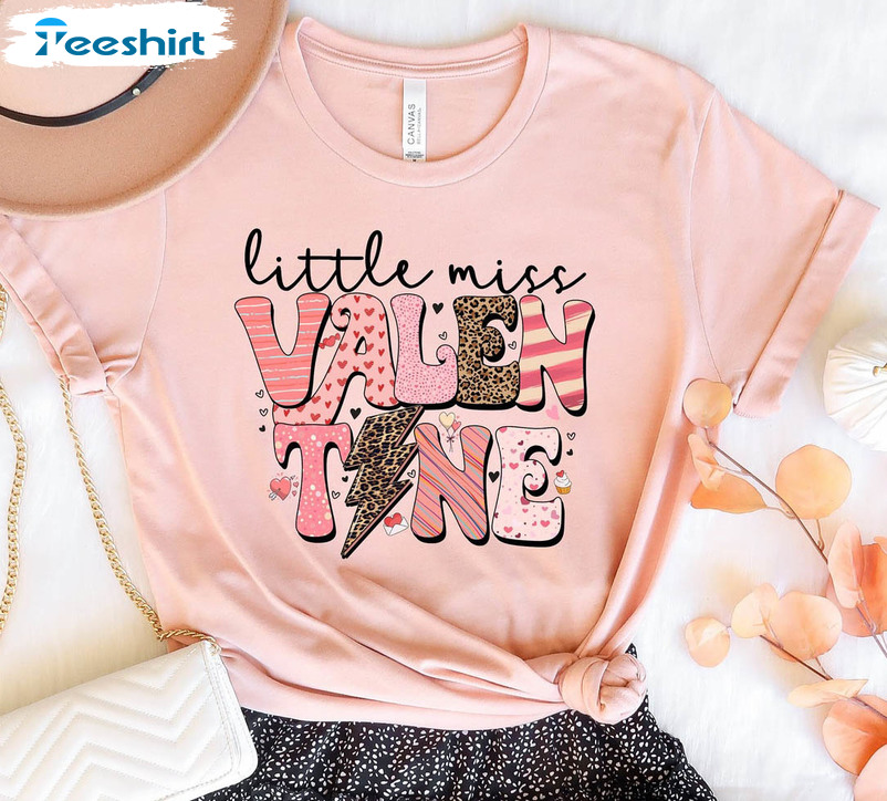 Little Miss Valentine Vintage Shirt, Leopard Valentine Crewneck Short Sleeve