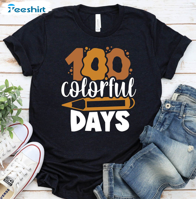 100 Colorful Days Vintage Shirt, Funny 100th Day Of School Unisex Hoodie Short Sleeve