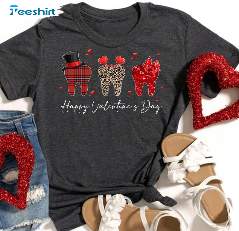 Happy Valentine Tooth Shirt, Funny Valentine Dental Crewneck Unisex Hoodie