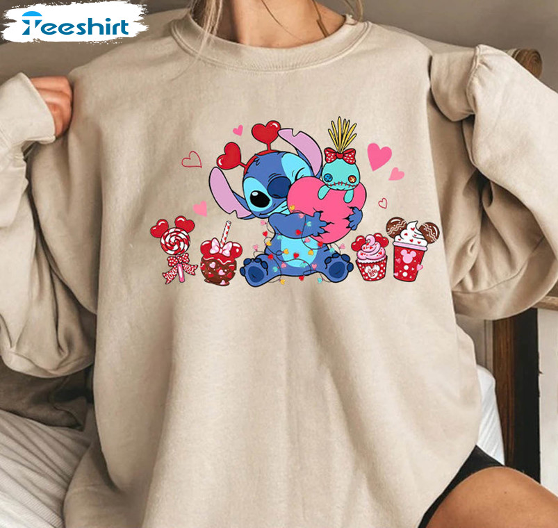 Stitch Valentine Sweatshirt, Matching Short Sleeve Unisex T-shirt