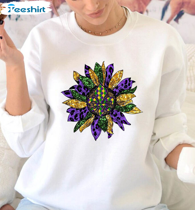 Mardi Gras Sunflower Sweatshirt, Fat Tuesday Unisex Hoodie Crewneck