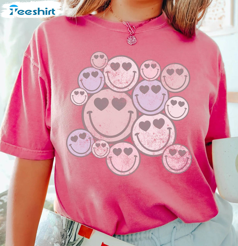 Valentines Smiley Face Shirt, Retro Love Long Sleeve Unisex T-shirt