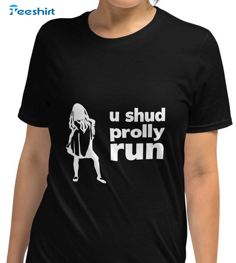 You Should Probably Run Trendy Shirt, M3gan Horror Movie Short Sleeve Unisex Hoodie