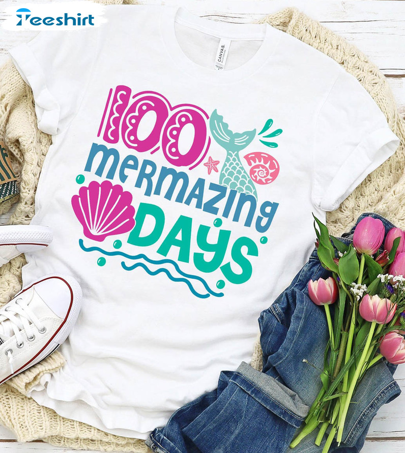 100 Mermazing Days Mermaid Shirt, Cute 100 Days Of School Unisex Hoodie Tee Tops