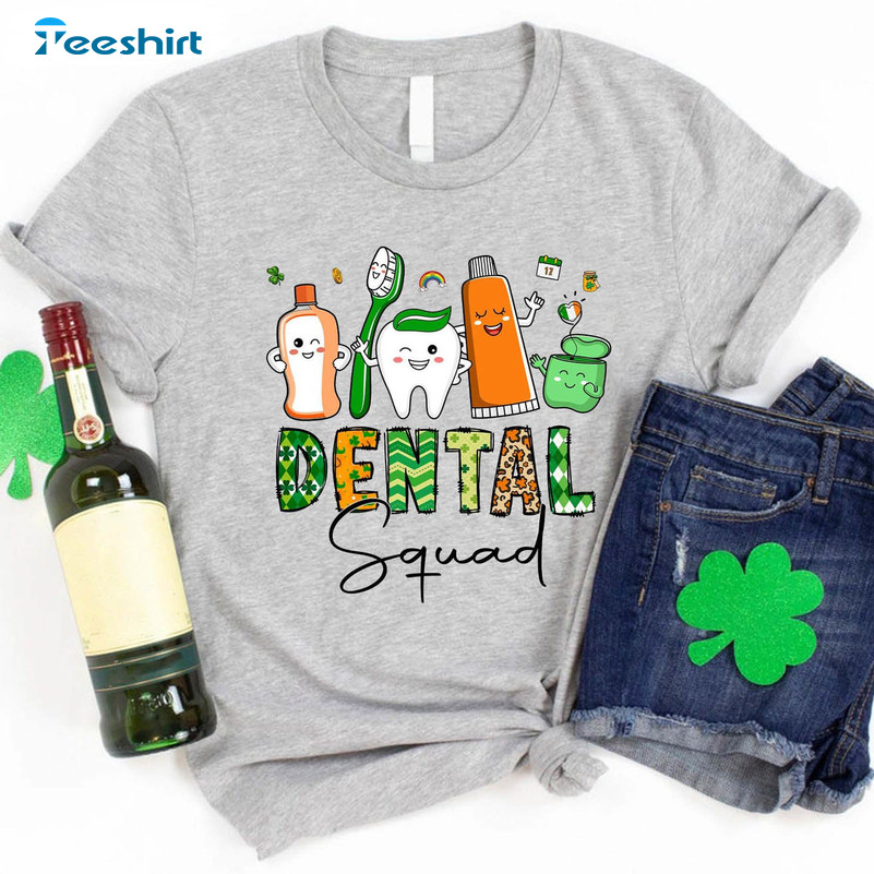 Happy St Patricks Day Dental Squad Shirt, Lucky Shamrock Unisex Hoodie Long Sleeve