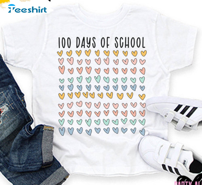 100 Days Of School Cute Shirt, 100 Days Of Hearts Long Sleeve Unisex Hoodie