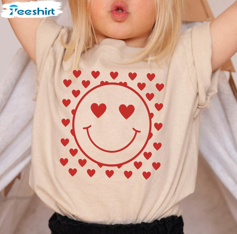 Valentines Smiley Face Funny Shirt, Girls Valentine Long Sleeve Unisex T-shirt