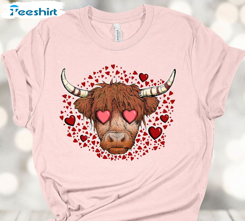 Valentine Cow Red Hearts Shirt, Valentine Heifer Unisex Hoodie Crewneck