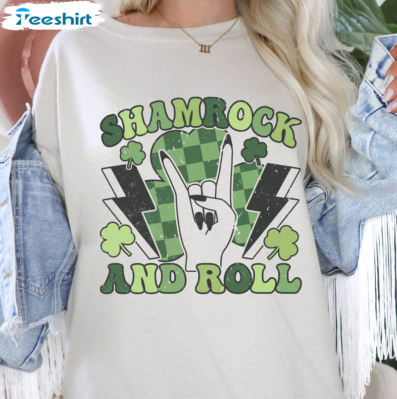 Shamrock And Roll Shirt, Vintage Patrick Day Short Sleeve Sweater