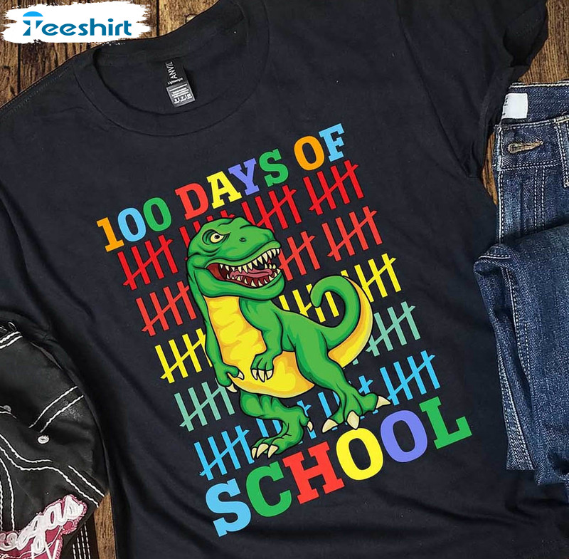 Dinosaurs 100 Days Of School Shirt, Vintage Back To School Short Sleeve Unisex T-shirt