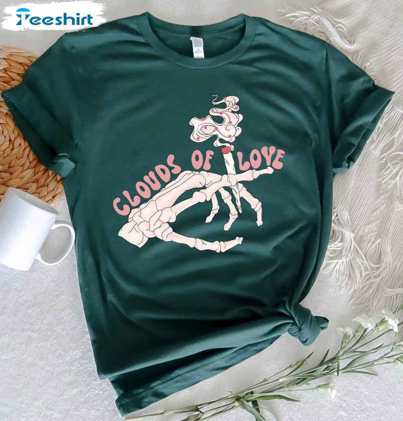 Clouds Of Love Shirt, Valentines Skeleton Hands Unisex Hoodie Short Sleeve