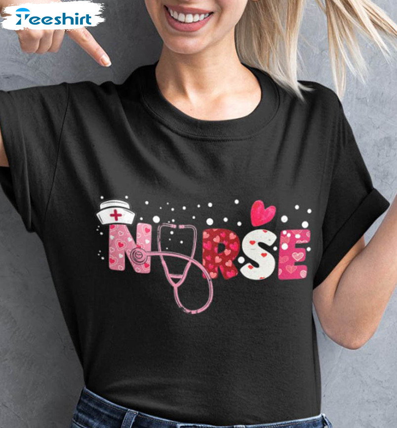 Nurse Valentine Vintage Shirt, Valentine Day Vintage Unisex T-shirt Long Sleeve