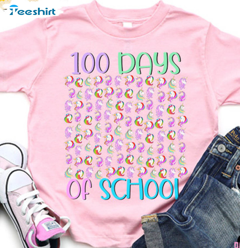 Unicorn 100 Days Of School Shirt, Trending Back To School Sweatshirt Short Sleeve