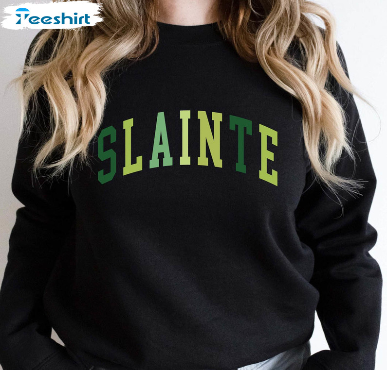 Slainte St Patrick's Day Shirt, Shamrock Vintage Long Sleeve Unisex Hoodie