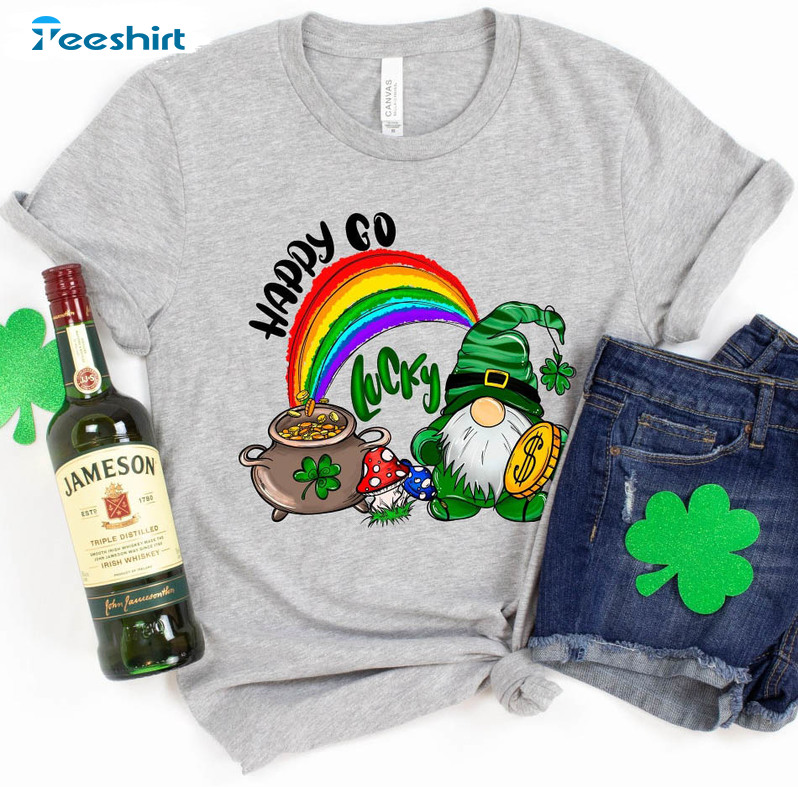 Happy Go Lucky Shirt, St Patricks Day Gnomes Crewneck Unisex Hoodie