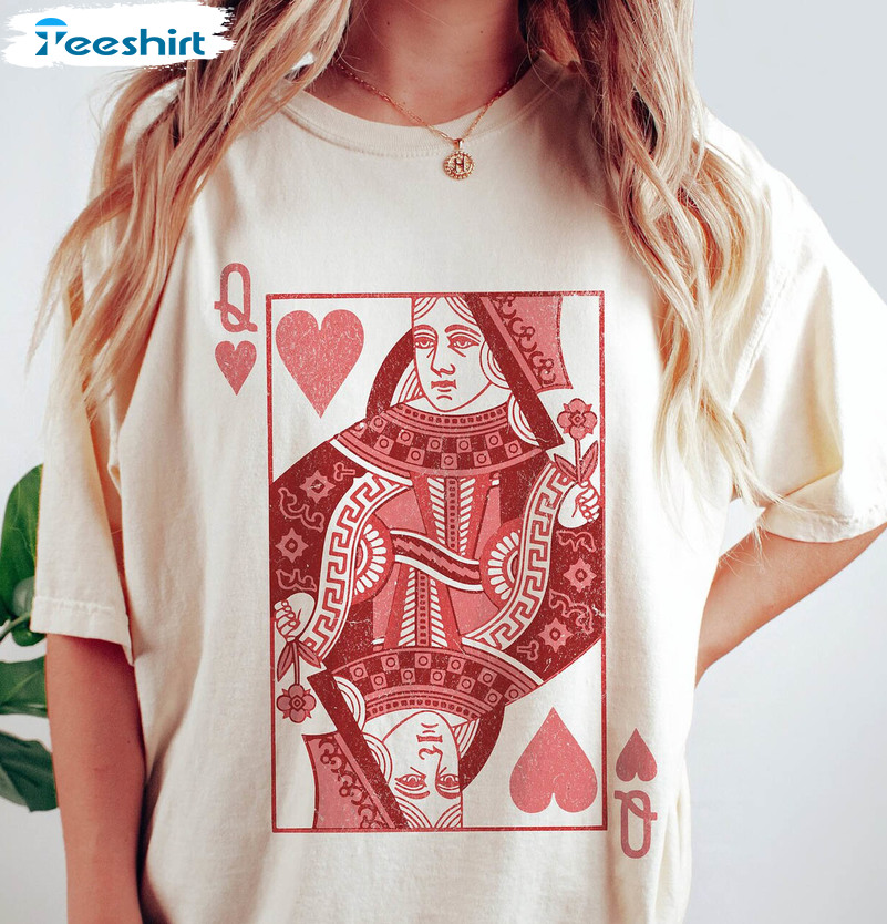 Womens Queen of Hearts T Shirt Funny Vintage Graphic Cool Cute Tee for Ladies (White) - 3XL