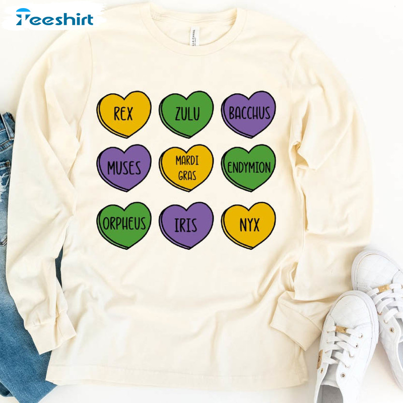 Mardi Gras Parades Shirt, Mardi Gras Conversation Hearts Unisex Hoodie Tee Tops