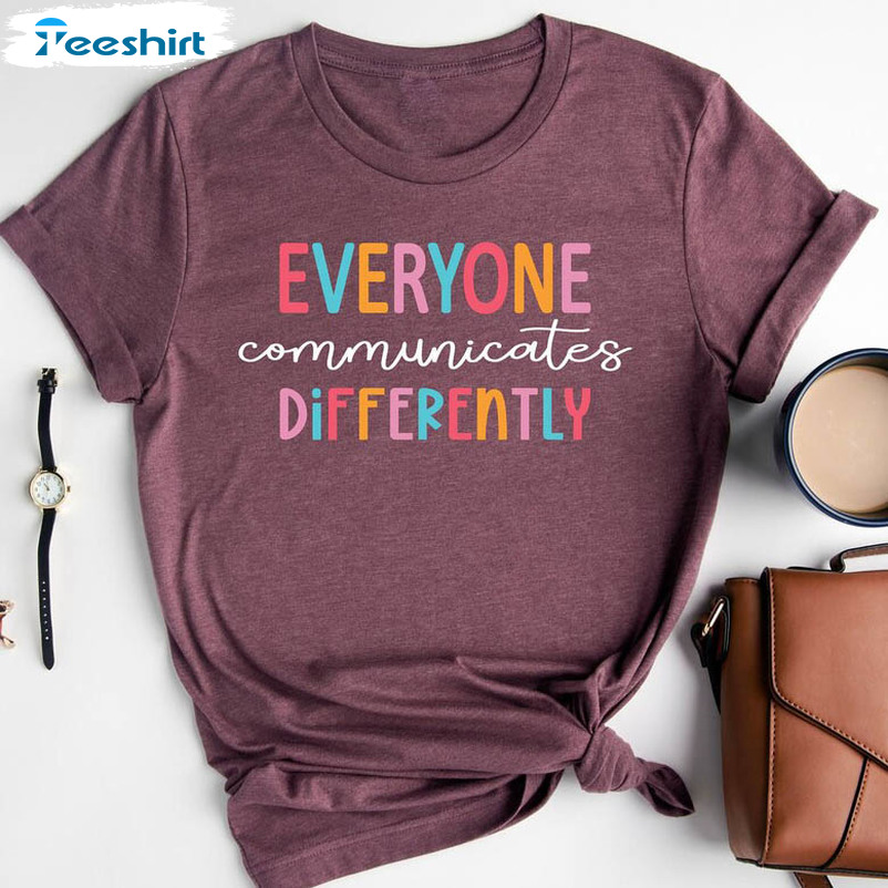 Everyone Communicate Differently Shirt, Vintage Autism Sweater Short Sleeve