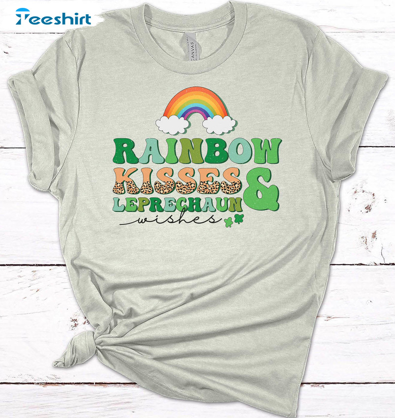 Rainbow Kisses And Leprechaun Wishes Shirt, Funny St Patrick's Day Short Sleeve Tee Tops