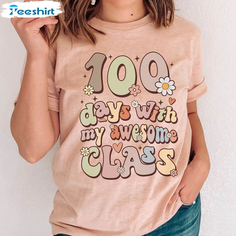 100 Days With My Awesome Class Vintage Shirt, Funny Short Sleeve Unisex T-shirt