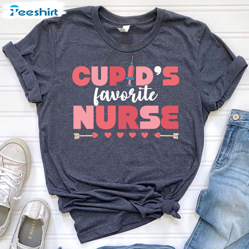 Cupid's Favorite Nurse Funny Shirt, Valentine Vintage Unisex Hoodie Crewneck