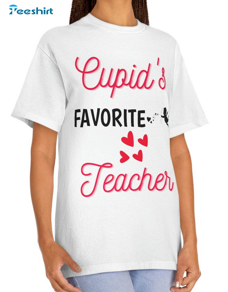 Cupid's Favorite Teacher Vintage Shirt, Funny Valentines Day Unisex Hoodie Long Sleeve