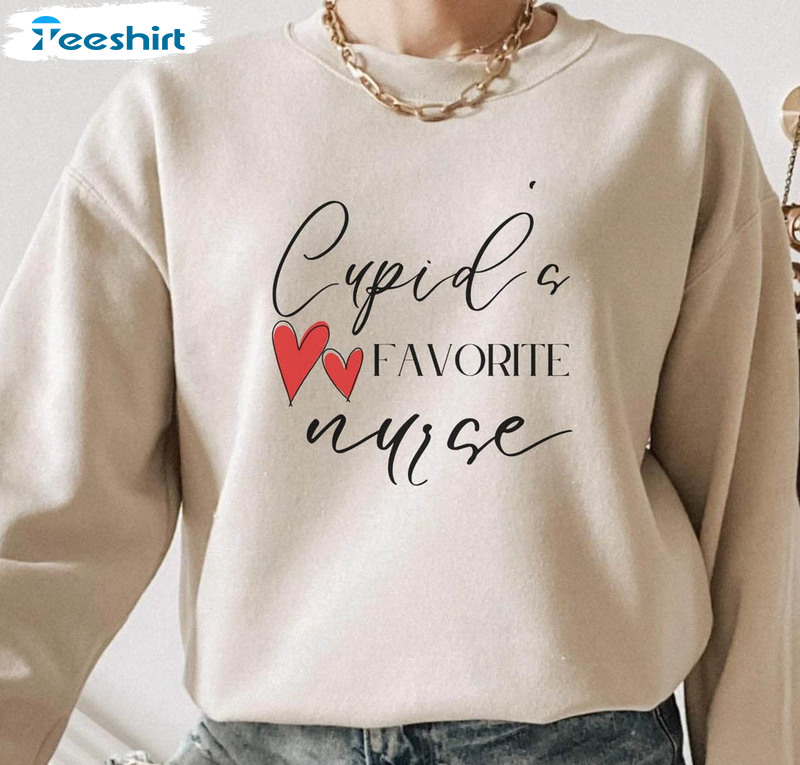Cupid's Favorite Nurse Vintage Sweatshirt, Valentine Day Unisex T-shirt Long Sleeve