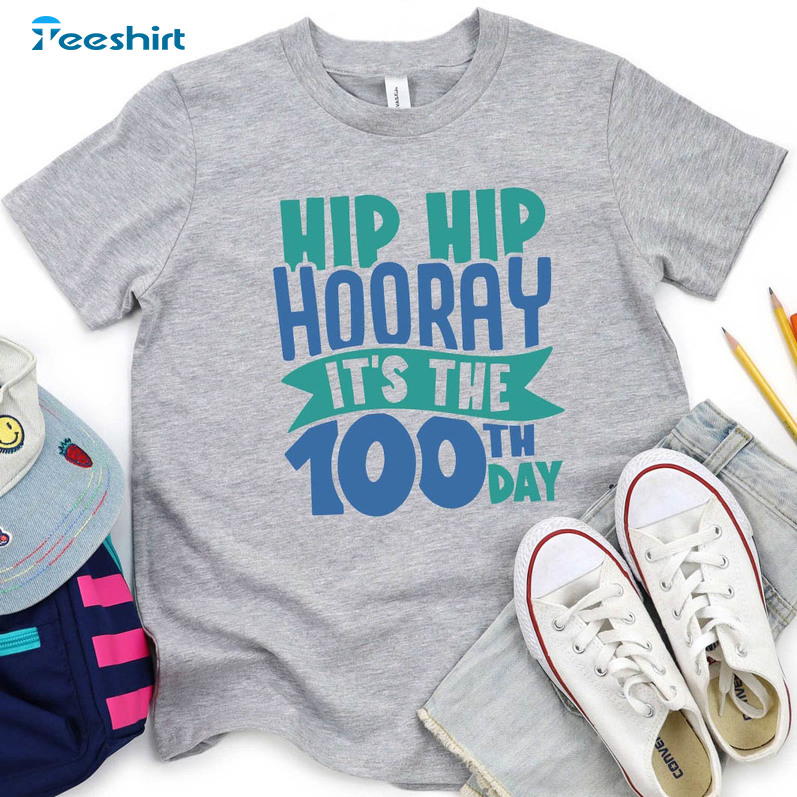 Hip Hip Hooray It's The 100th Day Vintage Unisex T-shirt , Short Sleeve