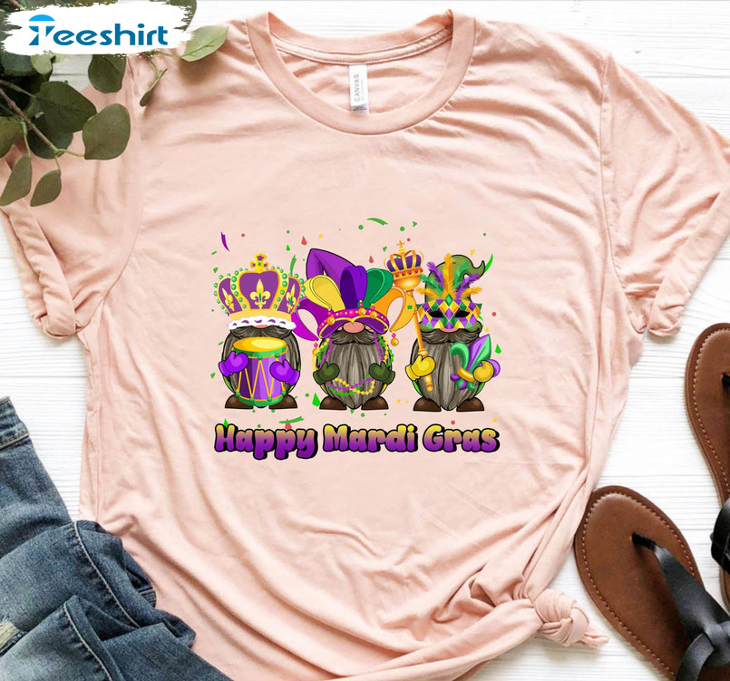 Mardi Gras Gnomes Shirt, New Orleans Fat Tuesday Unisex Hoodie Short Sleeve