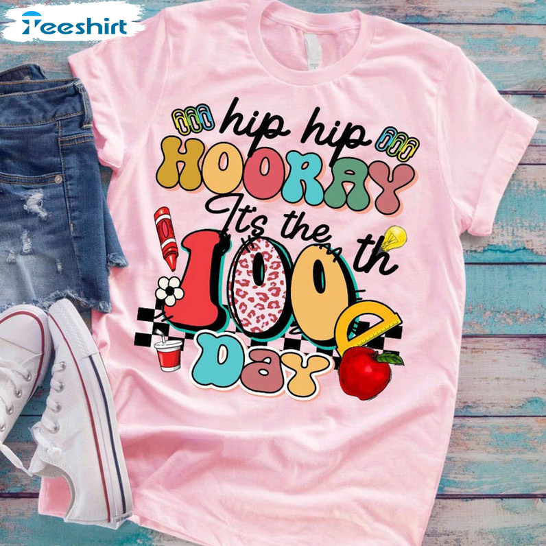 Hip Hip Hooray It's The 100th Day Colorful Shirt, Retro Tee Tops Unisex T-shirt