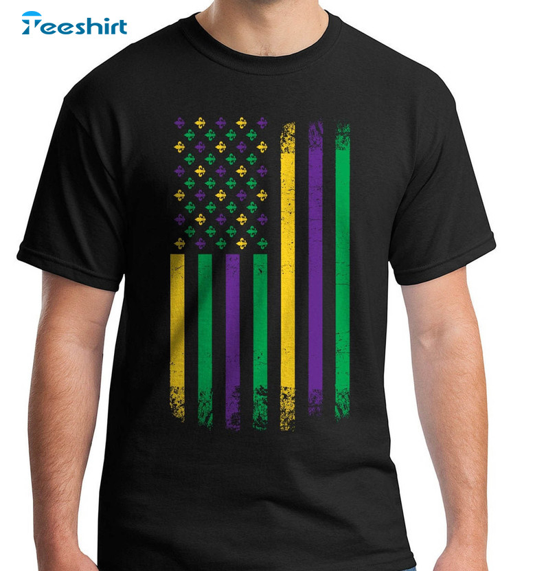 Mardi Gras American Flag Trending Shirt, Mardi Gras Festival Unisex Hoodie Crewneck