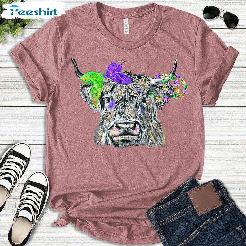 Mardi Gras Cow Cute Shirt, Fat Tuesday Short Sleeve Sweatshirt